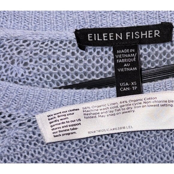 Eileen Fisher Sweater Womens Light Blue XS Organic Linen Blend Open Knit Raglan - Picture 8 of 8